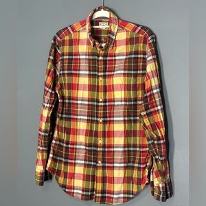 J. Crew 100% cotton men’s size medium button down collared shirt fall colors red